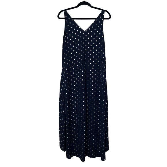 Ted Baker Printaa Blue & Metallic Gold Dot V-Neck High-Low Dress - Size 4 - NWOT - Picture 3 of 6